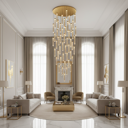 Lampadario LED a Sospensione in Cristallo, Giustiniano, Diametro 60cm, Altezza Regolabile, Oro, Metallo e Cristallo