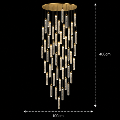 Lampadario LED a Sospensione in Cristallo, Giustiniano, Diametro 60cm, Altezza Regolabile, Oro, Metallo e Cristallo