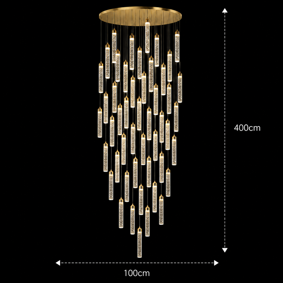 Lampadario LED a Sospensione in Cristallo, Giustiniano, Diametro 60cm, Altezza Regolabile, Oro, Metallo e Cristallo