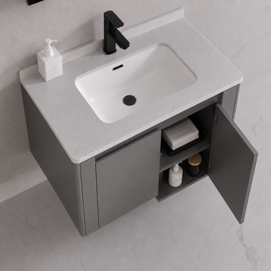 Set Mobilier TIVOLI pentru Baie , Dulap Lavoar+Dulap Oglinda 60cm, 2 Piese, Gri si Alb Mobilier Baie Default Title Alessandro Design