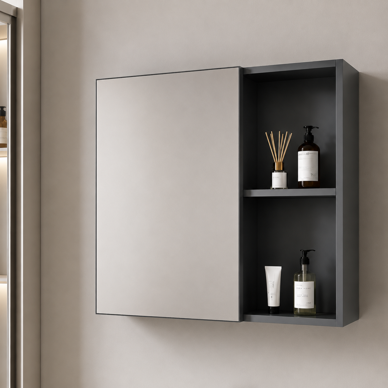 Set Mobilier SIENA pentru Baie ,Dulap Lavoar+Dulap Oglinda 60cm, 2 Piese, Gri si Alb Mobilier Baie Default Title Alessandro Design