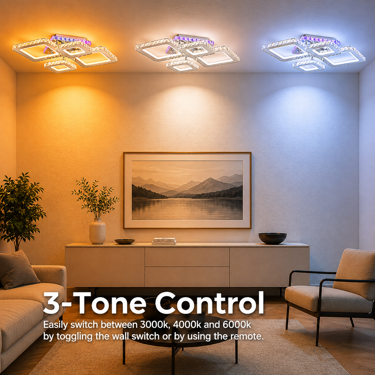 Lampadario LED con telecomando e cristallo NOVA RHOMBA RGB 95W, 4 Quadrati, Luce Fredda/Calda/Neutra, Dimmerabile, Lampadari LED e Cristalli Cromo Lucido Titolo predefinito Alessandro Design