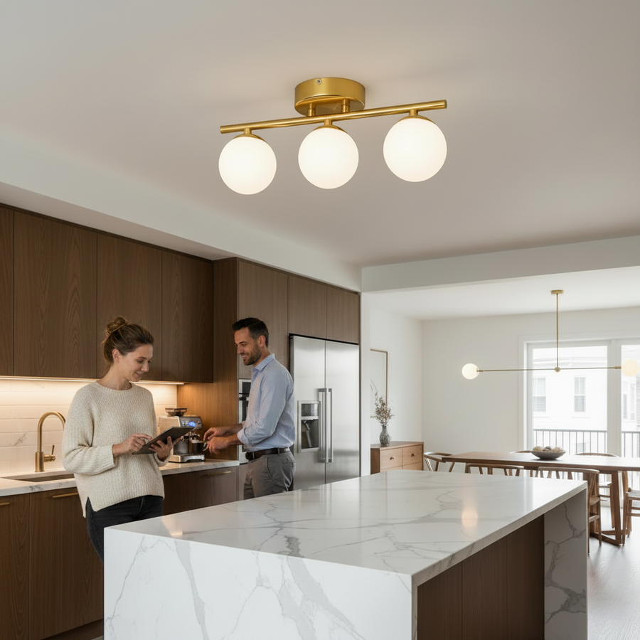 Lustra cristal ORI, 46cm, 3xG9, Globuri, Auriu