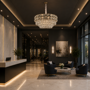 Candelabru Cristal LUCENT Eleganza 9xE14, D50 cm, Auriu, Inaltime Reglabila, Metal si Cristal