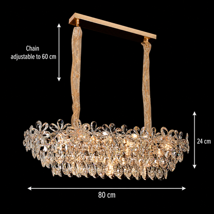 Candelabru Cristal Regalis 11x E14, 80cm, Auriu Lucios, Inaltime Reglabila, Metal si Cristal