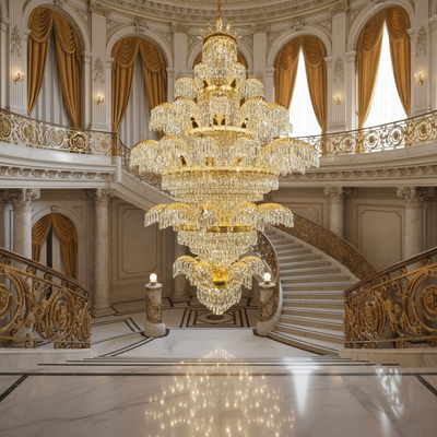 Lampadario in Cristallo CC8043/600H1800GD, Diametro 60cm, Altezza 180cm, Oro Lucido, Altezza Regolabile, Design Elegante