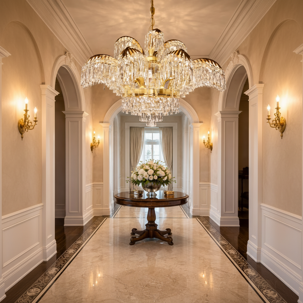 Candelabru Cristal PALACE Imperio, 15 brate, 22xG9, D98cm, Auriu Lucios, Inaltime Reglabila, Metal si Cristal Candelabre Cristal Default Title Alessandro Design
