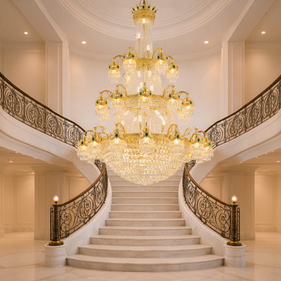Lampadario in Cristallo CC8043/600H1800GD, Diametro 60cm, Altezza 180cm, Oro Lucido, Altezza Regolabile, Design Elegante