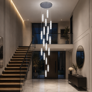 Candelabru Cristal LED AMIRI 82W Crom, Lumina Calda/Neutra/Rece 3000K/4000K/6000K Amiri, Diametru 40cm x Inaltime 300cm, Cristal si Metal