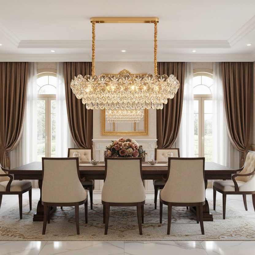 Candelabru Cristal JARDIN Supremo 12xE14, Dimensiune 100x35 cm, Inaltime 35 cm, Auriu Lucios, Inaltime Reglabila, Design Elegant Candelabre Cristal Default Title Alessandro Design