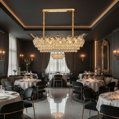 Candelabru Cristal JARDIN Supremo 12xE14, Dimensiune 100x35 cm, Inaltime 35 cm, Auriu Lucios, Inaltime Reglabila, Design Elegant