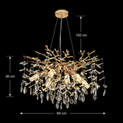 Candelabru Cristal LEAF Magno, Φ60cm, 8xE14, Auriu, Metal si Cristal