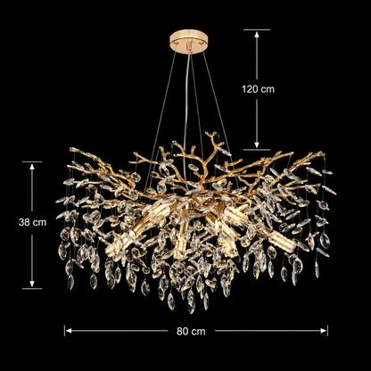 Candelabru Cristal LEAF Regalis, Φ80cm, 10xE14, Auriu, Metal si Cristal