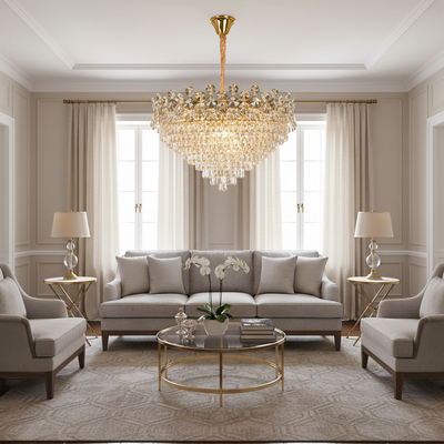 Candelabru Cristal ACE Regalis 22xE14, Diametru 80cm, Inaltime 40cm, Auriu Lucios, Inaltime Reglabila, Design Elegant