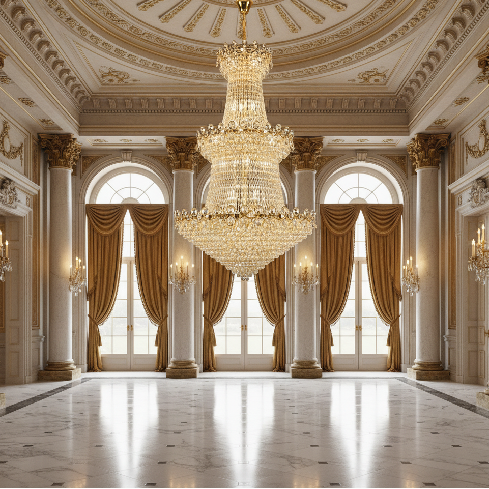 Candelabru Cristal TORRE 59xE14, Diametru 120cm, Inaltime 200cm, Auriu Lucios, Inaltime Reglabila, Design Elegant Candelabre Cristal Default Title Alessandro Design
