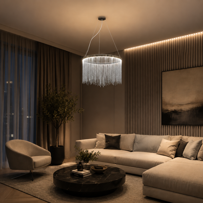 Lampadario LED a sospensione con telecomando ILLUMINA MAGNUS, 38W, Luce Fredda/Calda/Neutra, Dimmerabile, Cromo Lucido