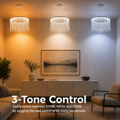 Lampadario LED a sospensione con telecomando ILLUMINA MAGNUS, 38W, Luce Fredda/Calda/Neutra, Dimmerabile, Cromo Lucido