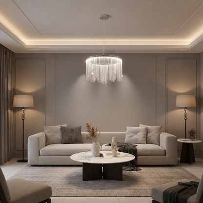 Lampadario LED a sospensione con telecomando ILLUMINA MAGNUS, 38W, Luce Fredda/Calda/Neutra, Dimmerabile, Cromo Lucido