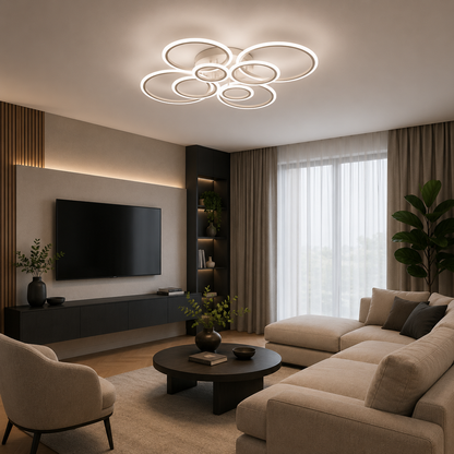Lustra LED cu telecomanda  BETTY 127W, 8 Cercuri, lumina Rece/Calda/Neutra, Dimabila, Alb