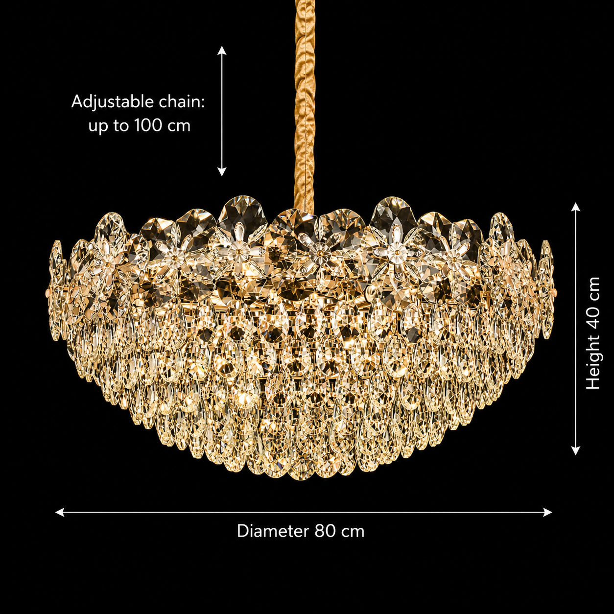 Candelabru Cristal JARDIN Regalis 24xE14, Diametru 80cm, Inaltime 40cm, Auriu Lucios, Inaltime Reglabila, Design Elegant Candelabre Cristal Default Title Alessandro Design