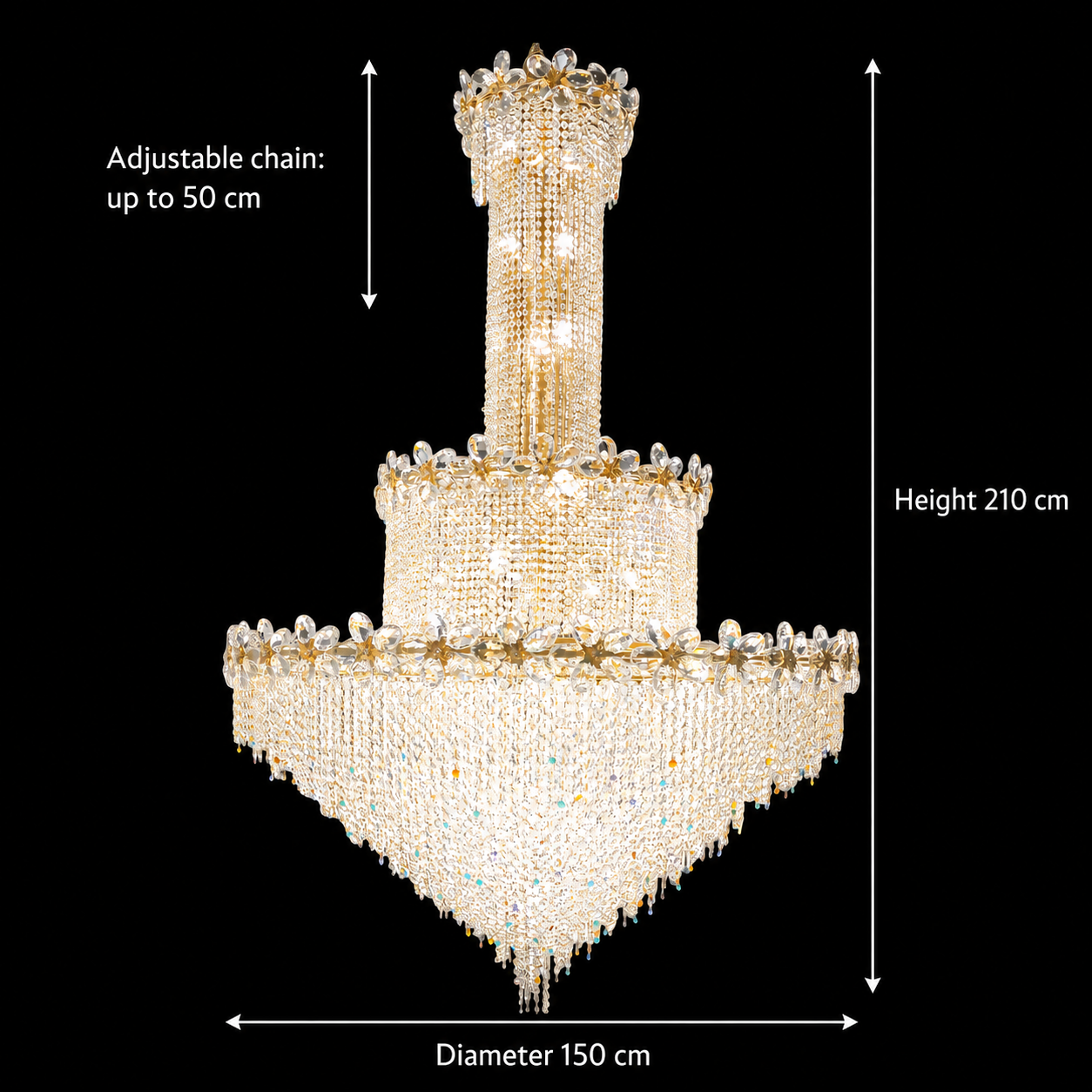 Candelabru Cristal BLOSSSOM Supremo 48xE14, Auriu, Diametru 150cm, Inaltime Reglabila Candelabre Cristal Default Title Alessandro Design