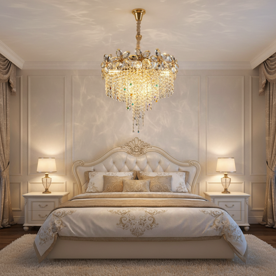 Candelabru Cristal BLOSSOM Nobile, 5xE14, 40cm, Auriu Lucios, Inaltime Reglabila, Metal si Cristal Candelabre Cristal Default Title Alessandro Design