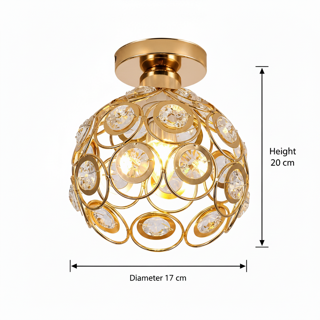 Lampadario Vera, 1xE27, D18H15cm, Oro, Metallo e Cristallo Lampadari Classici Titolo predefinito Alessandro Design
