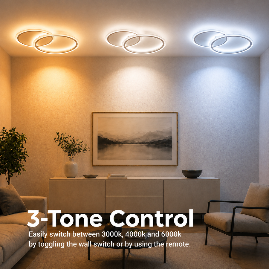 Lampadario LED con telecomando LUCY 27W, 2 Cerchi, Luce Fredda/Calda/Neutra, Dimmerabile, Bianco, Metallo e Acrilico