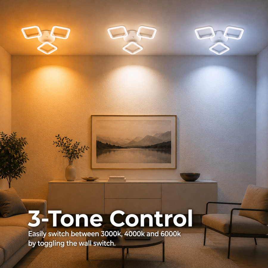 Lampadario LED ERIKA 20W, 3 Quadrati, Luce Calda/Neutra/Fredda, Bianco, Metallo e Acrilico