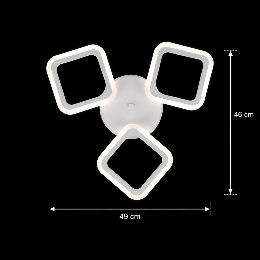 Lampadario LED ERIKA 20W, 3 Quadrati, Luce Calda/Neutra/Fredda, Bianco, Metallo e Acrilico
