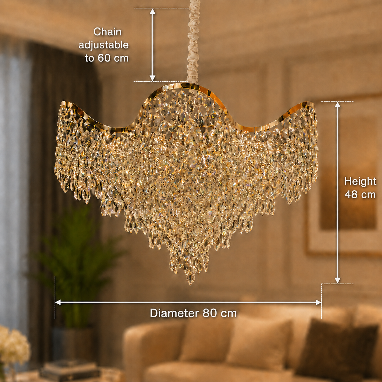 Candelabru Cristal VELOURA Regalis 22xE14, D80 cm, Auriu, Inaltime Reglabila, Metal si Cristal Candelabre Cristal Default Title Alessandro Design