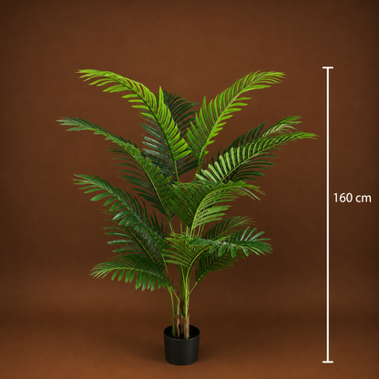 Planta Artificială Copac Tip Palmier Kentia, 3 tulpini, 17 frunze, 160 cm, Verde, cu Ghiveci