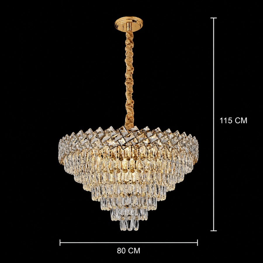 Lampadario Cristallo WINDSOR Supremo 10xE14, Diametro 80cm, Oro Lucido, Altezza Regolabile