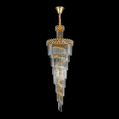 Candelabru Cristal WINDSOR Altiora, Diametru 60cm, Inaltime 180cm, 26xE14, Auriu Lucios, Inaltime Reglabila, Design Elegant