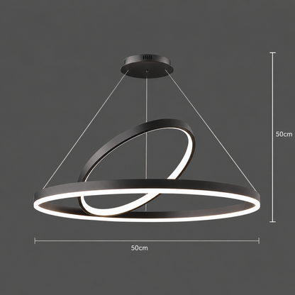 Lampadario LED a Sospensione PAGANO 47W, 3000K, 2 Cerchi, Nero, Altezza Regolabile