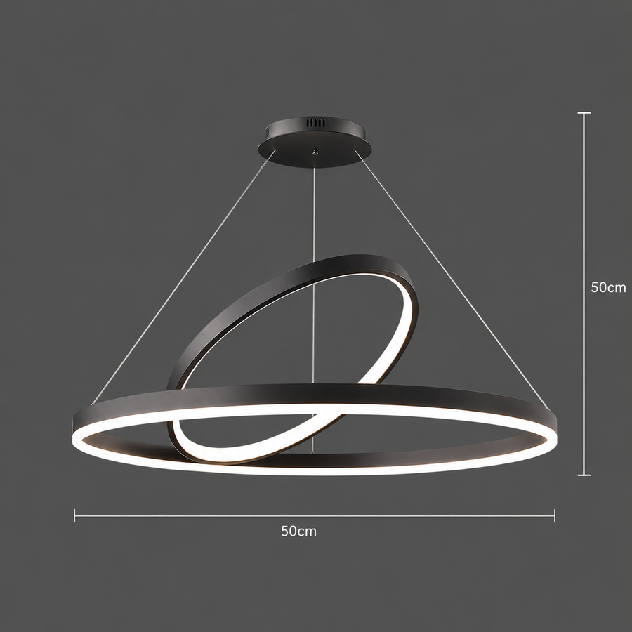 Lampadario LED a Sospensione PAGANO 47W, 3000K, 2 Cerchi, Nero, Altezza Regolabile