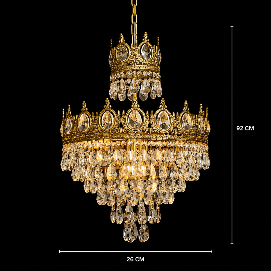 Lampadario in Cristallo REGALITE Petito, 3XE14, Diametro 25 cm, Oro Lucido, Altezza Regolabile