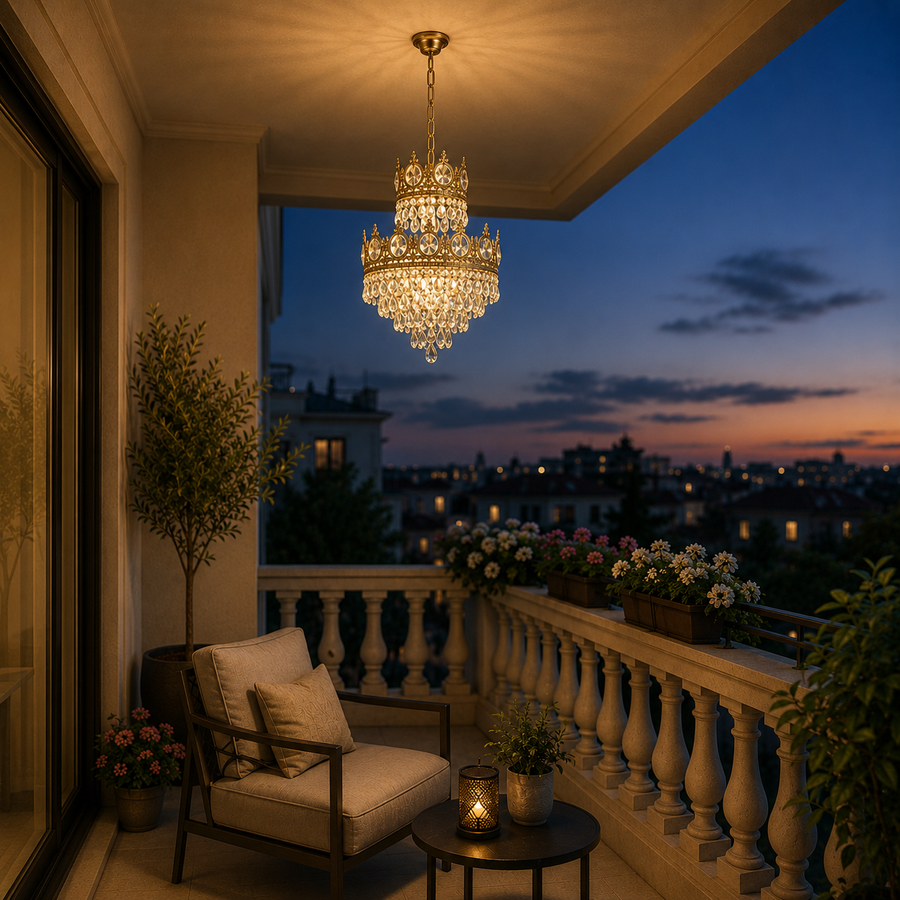 Lampadario in Cristallo REGALITE Petito, 3XE14, Diametro 25 cm, Oro Lucido, Altezza Regolabile