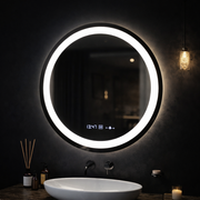 Specchio rotondo a LED, diametro 50 cm, Celeste MotionGlow Marcello, sistema antiappannamento, orologio e termometro, dimmerabile, luce calda neutra fredda 3000K/4000K/6000K Marcello Mirrors Titolo predefinito Alessandro Design