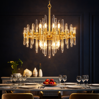 Lampadario di cristallo CC850/480GD, 6xE14, 48X45cm, Altezza regolabile, Oro lucido, Altezza regolabile, Design elegante, Metallo e cristallo