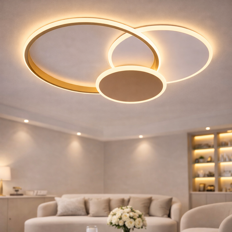 Lustra LED cu telecomanda KILLIAN 46W, 3 Cercuri, lumina Rece/Calda/Neutra 3000K/4000K/6000K, Dimabila, Auriu Alb Lustre LED cu Telecomanda Default Title Alessandro Design