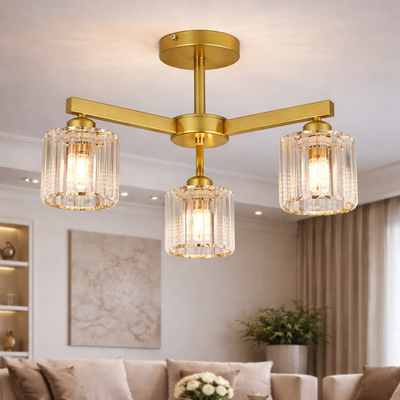Lampadario Classico Moderno LC110/3GD con Cristallo, 3x E27, Oro, Metallo e Cristallo
