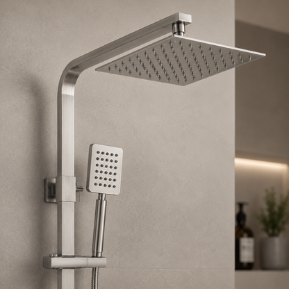 SET Colonna doccia con rubinetto, Acciaio inox, para quadro, effetto pioggia, 3 funzioni, fissaggio a parete, Satinato, Accessori Inclusi, LY005 Rubinetti & Colonne Doccia Titolo predefinito Alessandro Design