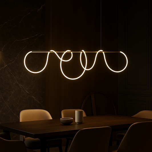 Lustra LED DIVINO Auriu 96W cu Tub Silicon Flexibil, 96W, 150cm – Lumina Reglabila 3000K/4000K/6000K Lustre Moderne Default Title Alessandro Design
