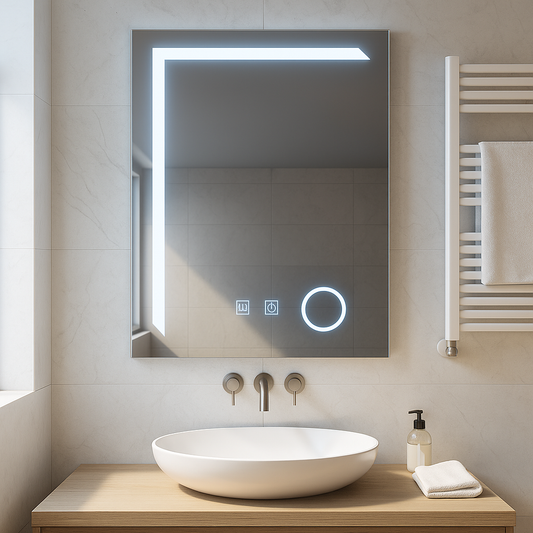 Specchio LED rettangolare, 60x80cm, Linea Touch, Sistema Demister, Specchi Dimmerabili Korman E Titolo predefinito Alessandro Design