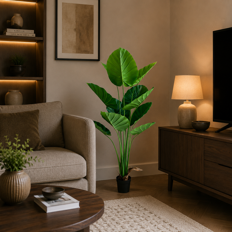 Plantă Artificială Tip Strelitzia, 160 cm, 12 frunze, Verde