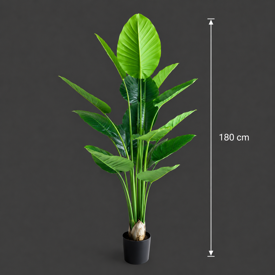 Plantă Artificială Tip Strelitzia, 180 cm, 15 frunze, Verde