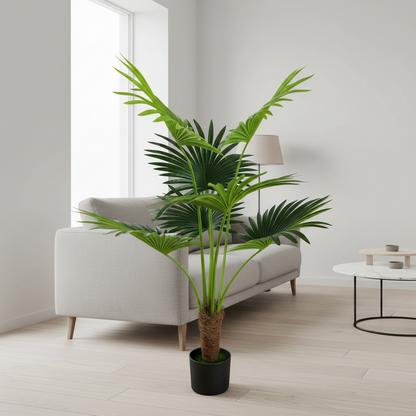 Plantă Artificială Tip Palmier Livistona Evantai, 7 frunze, 140 cm, Verde