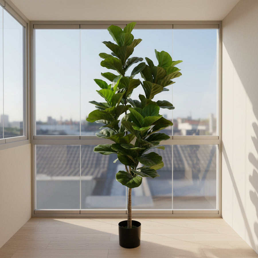 Planta Artificială Copac Tip Smochin, Frunze cu 4 ramificatii, 180 cm, Verde, cu Ghiveci