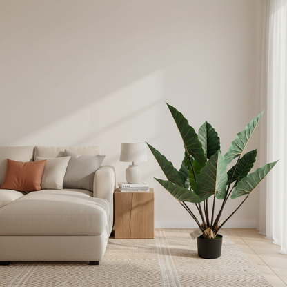 Plantă Artificială Tip Alocasia Cu Frunze Late, 100 cm, Verde
